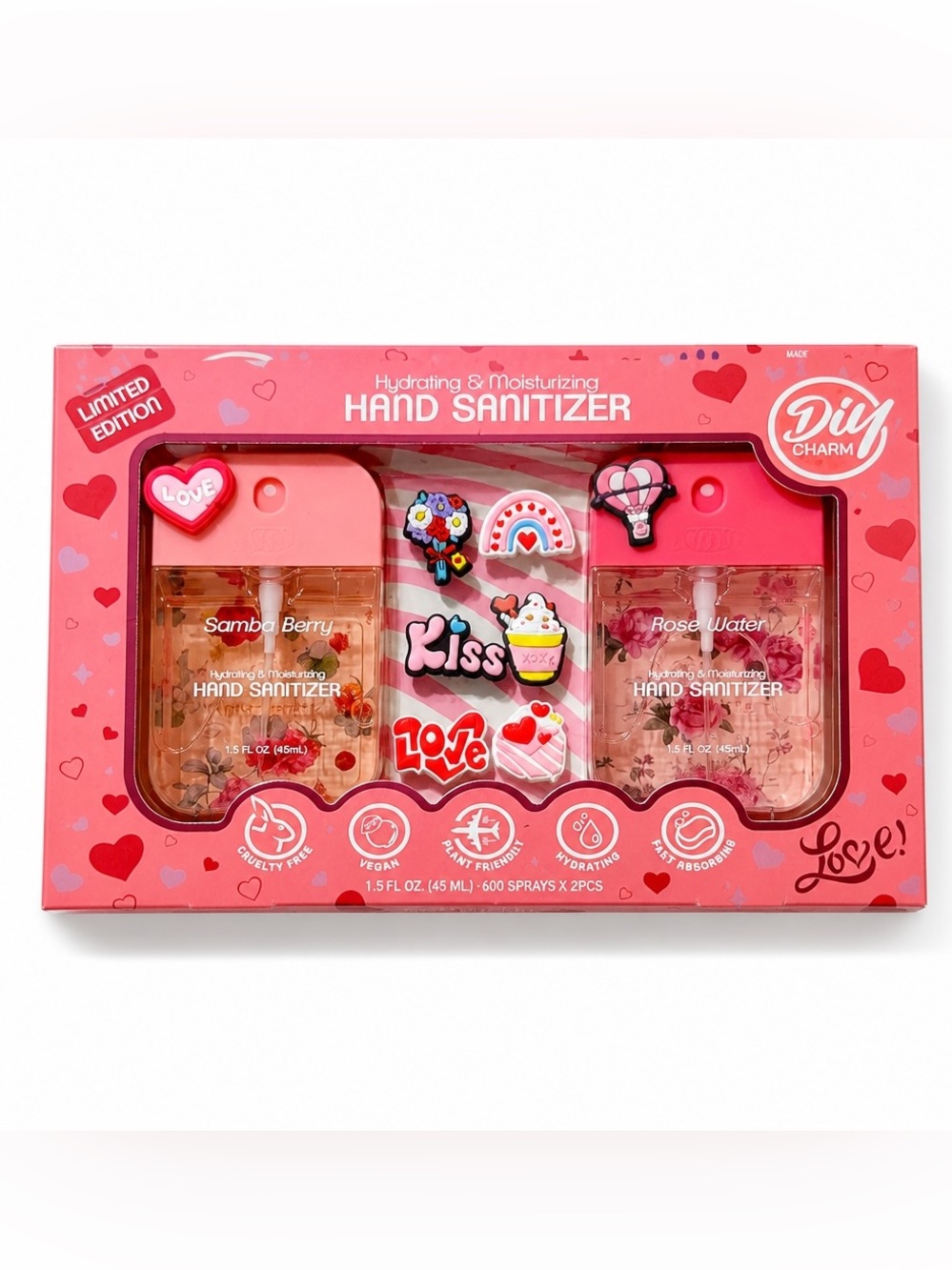 New in Box DIY Charm Set Wish Hand Sanitizer Samba Berry & Rose Water